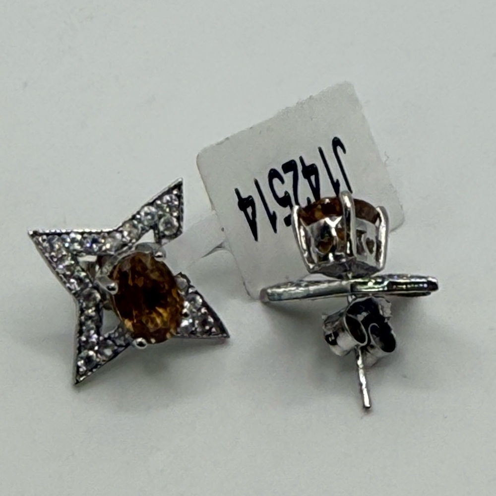 NEW Citrine Star 925 Sterling Silver Earrings